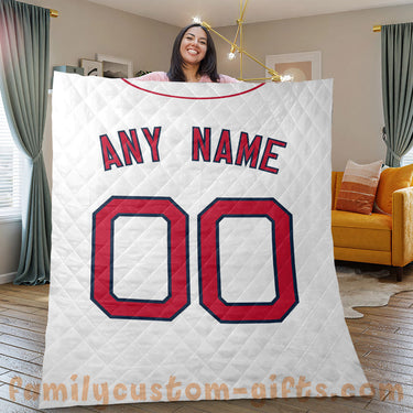 Custom Premium Quilt Blanket Boston Jersey Baseball Personalized Quilt Gifts for Her & Him